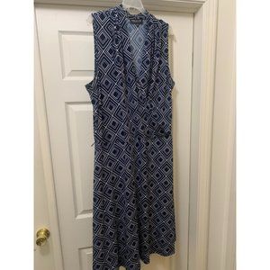 Jones New York Navy & White Geometric Sleeveless Wrap Dress 3X